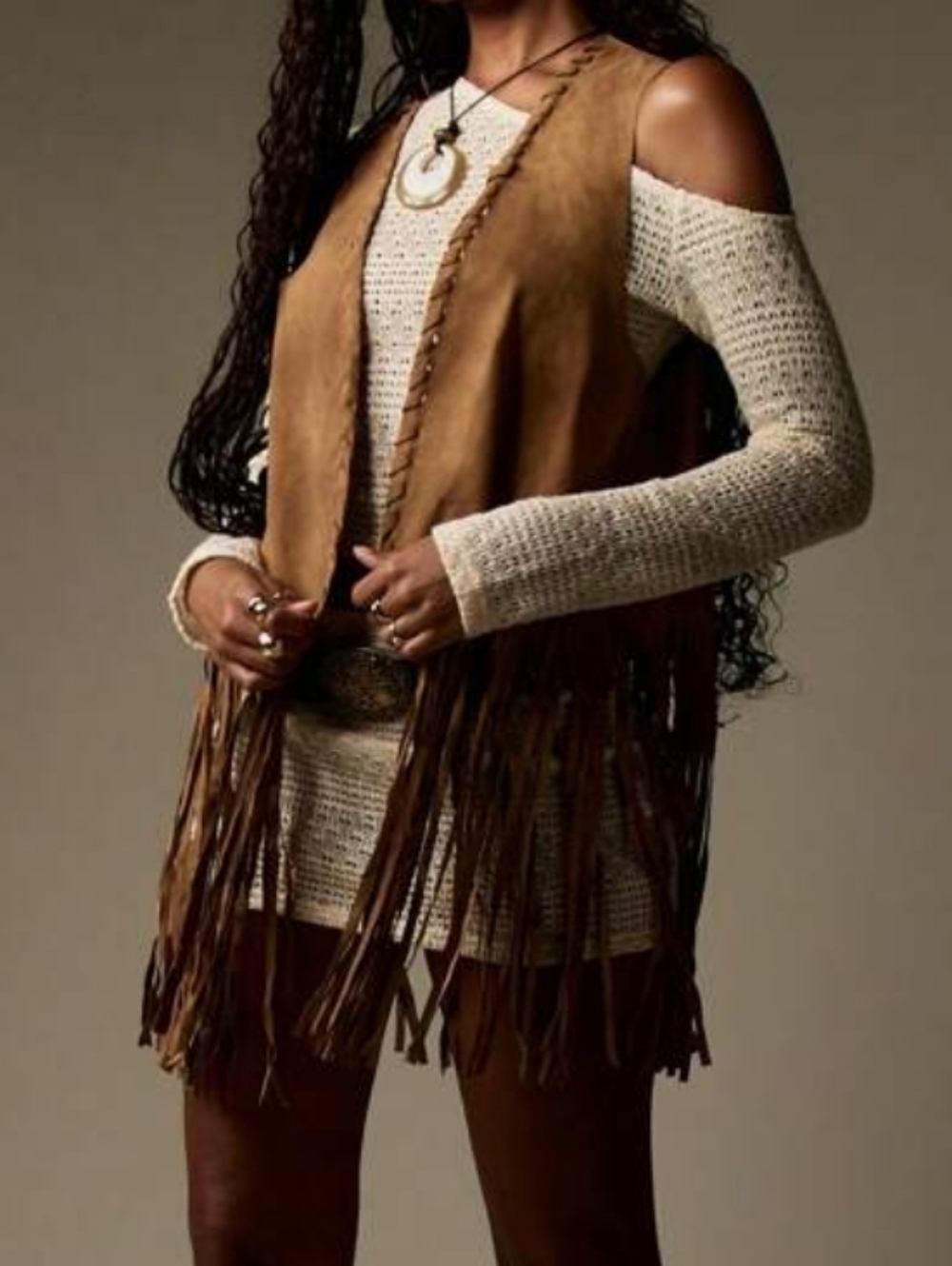 Missguided Brown Faux Suede Fringe Vest